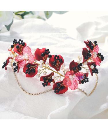 IYOU Fairy Headband Crown Wine Red Flower Elf Headpiece Tiara Costume Wedding Elven Hair Accessories for Women - Buy Online on GoSupps.com