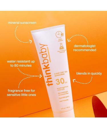 Thinkbaby Mineral Sunscreen SPF 30 Clear Zinc Oxide Baby Sunscreen - 3 Fl Oz. - Buy Online on GoSupps.com