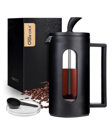 OGNI ORA French Press Coffee Maker, 12 Ounce (350 ml) Thickened Borosilicate Glass Camping Coffee Makers with 3 Filter Screens, Coffee Press Dishwasher Safe, Black black-12oz
