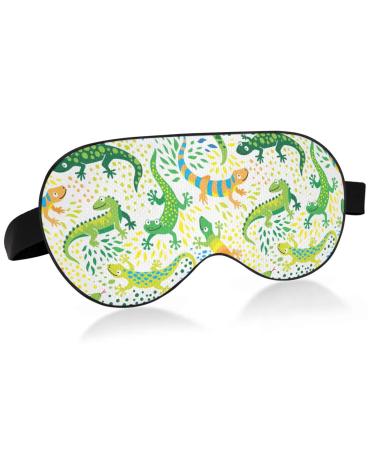 Cute Green Lizard Funny Sleep Mask Light Blocking Eye Mask for Sleeping with Adjustable Strap Colorful Animals Soft Lightweight Eye Cover Blindfold for Men Women Work Travel Naps