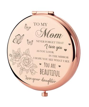 GAOLZIUY Compact Mirror Gifts for Mom from Daughter  Rose Gold Mom Compact Mirror for Mother  Birthday Gifts for Moms Women from Daughter for Mom Birthday  Mothers Day Wedding Anniversary Flower-mom-1