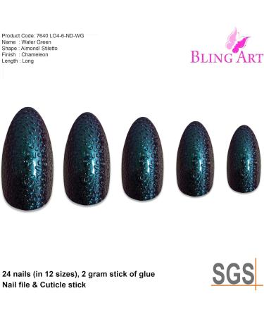 Bling Art Almond False Nails Fake Stiletto Water Green Purple 24 Long Tips - Buy Online on GoSupps.com