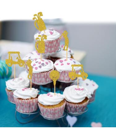 MonMon & Craft Golf Cupcake Toppers - Sport Theme Golf Birthday Cupcake Decor - Baby Shower Party Decor - Retirement Party Decorations Golf Club Cupcake Toppers - 24 Pcs Gold Glitter - Buy Online on GoSupps.com