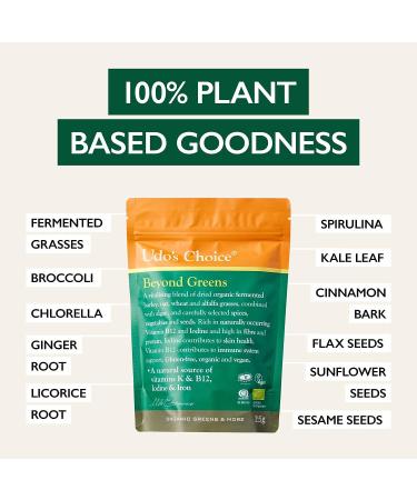 Udo's Choice Beyond Greens - Vegan Super Greens Powder with Barley, Oats, and Wheat - Antioxidant-Rich Blend for Smoothies and Baked Goods - 31 Servings - 255g - Buy Online on GoSupps.com