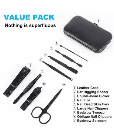 ONEHERE Premium 8 PCS Nail Clippers Set - Professional Manicure & Pedicure Kit for Facial Hand Foot Care - Includes Cuticle Tools and Travel Case - Black - Buy Online on GoSupps.com