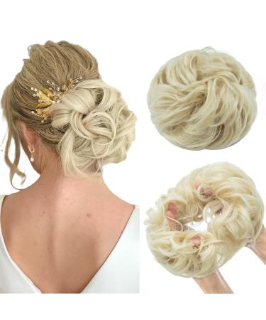 MY-LADY Messy Hair Buns Extensions Scrunchies Thick Hair Pieces Updo Wavy Curly Ponytail Donut Hair Chignons Hairpiece 55g Bleach Blonde L Bleach Blonde