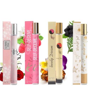 4 Pack Eau de Toilette Valentines Day Gifts for Her Teacher Appreciation Gifts Perfumes for Women Bridesmaid Gifts Travel Size Perfume Gift Sets Natural Fragrances Fruity Floral Eau De Parfum 4x35 ML