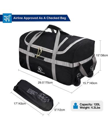 REDcamp 120L Foldable Duffle Bag with Wheels | Collapsible Extra Large Duffel Bag for Camping Travel Gear | 1680D Oxford, Black - Buy Online on GoSupps.com
