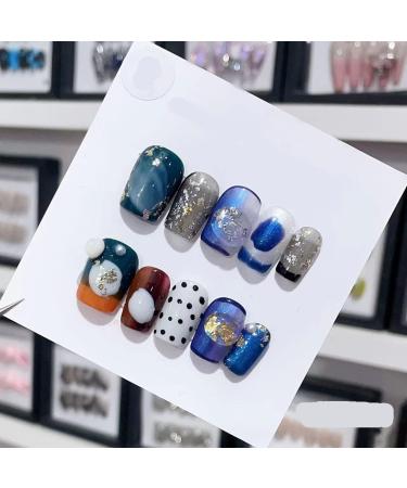Handmade Long and Short Nail Patches for Artificial Nail Enhancement(Color:19568 Size:M)