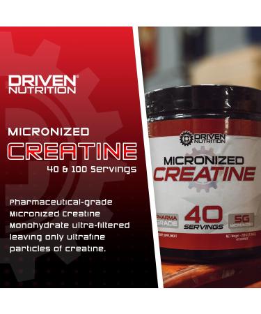 Driven Nutrition Creatine 200g - Unflavored Micronized Powder for Enhanced Strength Endurance & Cognitive Performance - 5g Serving to Reduce Fatigue - International Shipping Available - Buy Online on GoSupps.com