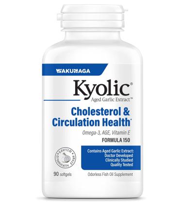 Kyolic Aged Garlic Extract Formula 150, Cholesterol and Circulation Health, Omega-3 90 Soft Gels (Packaging May Vary) 90 Count (Pack of 1)