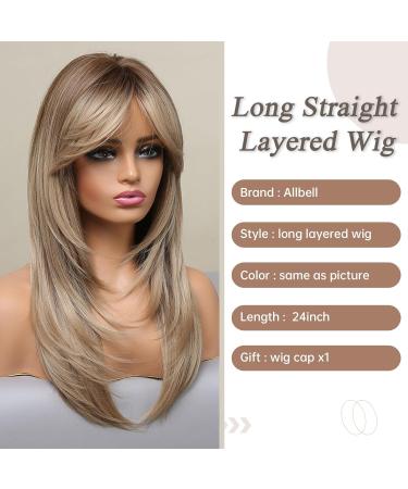 Allbell Long Blonde Wig for Women - Straight Layered Naturally Looking Synthetic Wig for Daily Cosplay | Curtain Pony Style - Buy Online on GoSupps.com