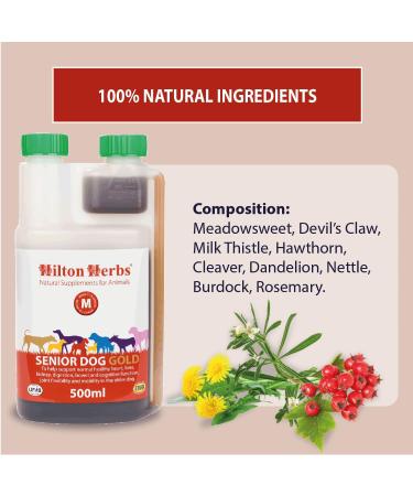Hilton Herbs Senior Dog Gold Natural Supplement. 100% Natural Ingredients. Supplement for Older Dogs. For Dogs with Stiff Joints Hip Issues and the Heart. With Devil s Claw and Hawthorn. 250 ml - Buy Online on GoSupps.com