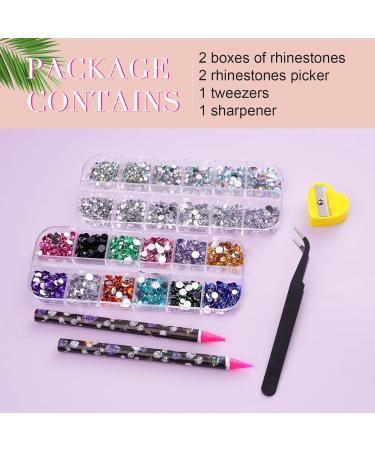 Canvalite Nail Rhinestones 2 Boxes Flatback Nail Gems 6 Sizes nail charms rhinestones for nails craft makeup with Rhinestones Picker and Tweezers for nail art decorations (AB & Clear & Mix Color) - Buy Online on GoSupps.com