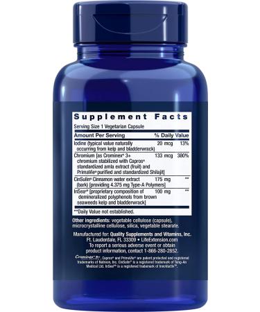 Life Extension CinSulin with InSea2 and Crominex 3+ | 90 Veg Caps - Buy Online on GoSupps.com