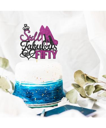 Still Fabulous at Fifty Cake Topper Happy 50th Birthday Party Decorations Woman 50th Anniversary - Cheers to 50 Years Theme Birthday Cake Decors Female Birthday Theme Party Supplies Black/Purple - Buy Online on GoSupps.com