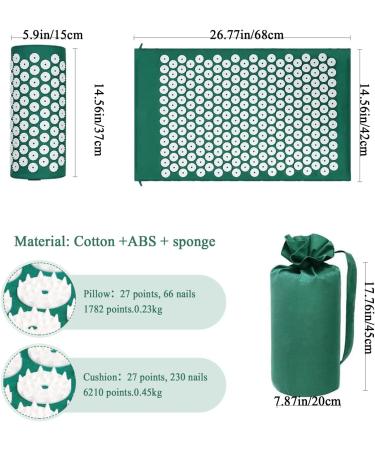 Acupress Tower Matte & Pillow Set - Acupuncture Yoga Mat for Muscle Relaxation & Recovery | Dark Green Carrying Bag - Buy Online on GoSupps.com