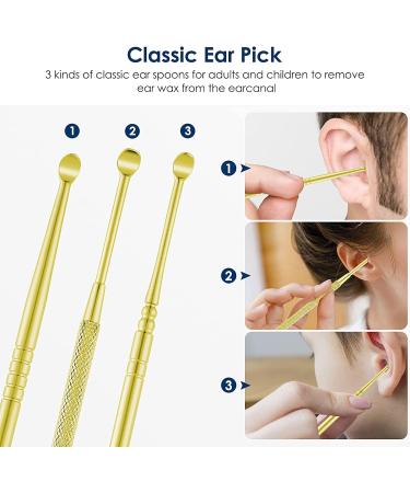 Premium Ear Cleaning Kit - Safe Ear Wax Removal Tool | Painless Ear Pick with Storage Box & Brush (Gold) - Easy to Use International Shipping Available - Buy Online on GoSupps.com