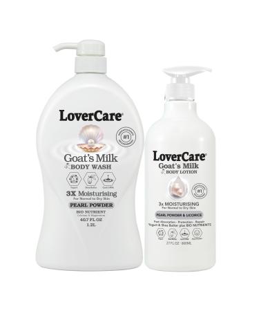 Lover's Care Goat Milk Body Lotion for Dry Skin Pearl 27.05oz (800ml) - Combo Body Lotion & Body Wash