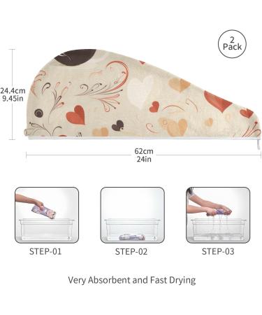 Coffee Heart Hair Towel 2 Pack - Super Absorbent Quick Dry Hair Turbans for Women & Girls - Buy Online on GoSupps.com