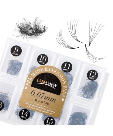 LASHVIEW 1000 Premade volume fans Mixed lengths 9-16mm loose Fans C D Curl. Handmade eyelash extensions supplies Russian volume lash promade fan 5D 10D(0.07 5D D 9-16mm)