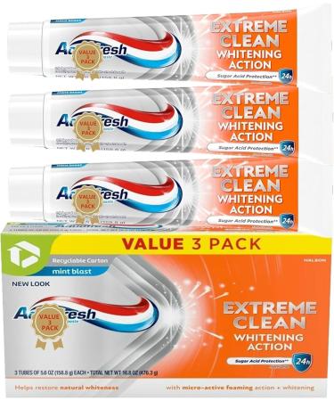 Extreme Aquafresh Clean Whitening Action Fluoride Toothpaste Mint Blast (Pack of 3)