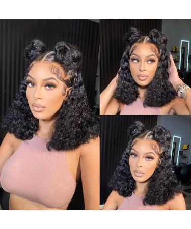 Durreley Bob Wig Human Hair 13x4 Water Wave Lace Front Wigs Human Hair Curly Short Bob Wigs for Black Women 180% Density Glueless Wet and Wavy HD Lace Front Wigs Human Hair Pre Plucked with Baby Hair Natural Hairline 14 ...