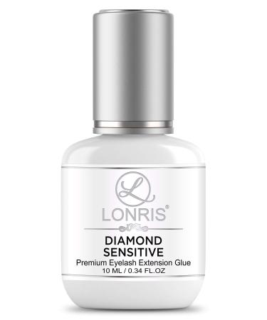 Low-Fume Eyelash Extensions Glue No Irritation LONRIS Diamond Sensitive 10ml - Professional Lash Adhesive for Beginners & Experts Long-Lasting Up to 4 Weeks Hold 0.34 Fl Oz Black Color 0.34 Fl Oz (Pack of 1)