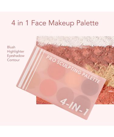 Blush Palette 4-in-1 | 8 Colors Highlighter Eyeshadow Contour | Matte Pearlescent Long-Lasting Face Makeup - Buy Online on GoSupps.com