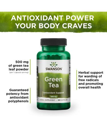 Swanson Green Tea Extract 500mg - Antioxidant-Rich Weight Management Supplement - 100 Capsules (2 Pack) - Buy Online on GoSupps.com