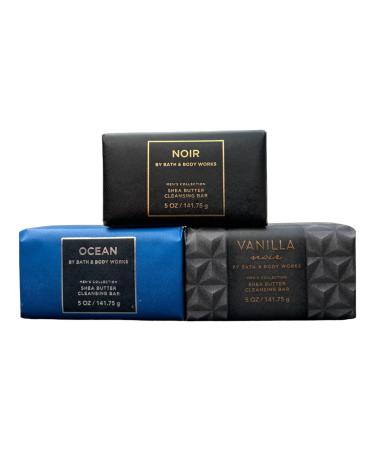 Bath Body Works Men's Collection Shea Butter Cleansing Bar Soap Set of 3 NOIR - OCEAN - VANILLA NOIR Gift Set