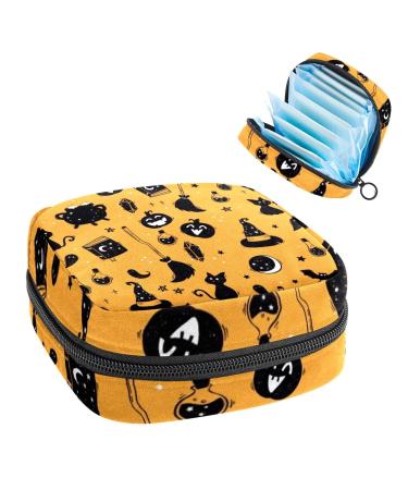 Halloween Pumpkin Sanitary Napkin Storage Bag Portable Period Kit Bag Pad Pouches for Period Menstrual Cup Bag with Zipper Sanitary Pad Pouch for Women Teen Girls Ladies Color 3