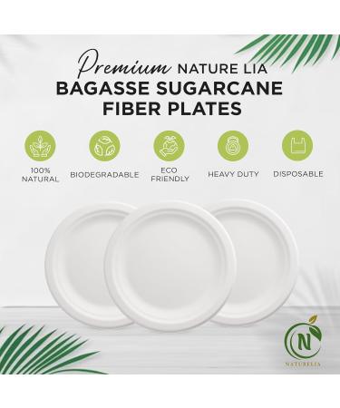 Naturelia 7-Inch Sugarcane Fiber Bagasse Plates with Partition- Pack of 50-100% Compostable and Biodegradable- Eco-Friendly Heavy-Duty Disposable Plates- Perfect for Parties Events and Everyday Use 7" - Buy Online on GoSupps.com
