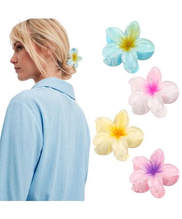 MiDoDo Hawaiian Flower Hair Clips for Women 4 Pack Flower Hair Claw Clips Plumeria Claw Clips for Thin Hair Large Claw Clips for Thick Hair Beach Tropical Hair Accessories for Girls Colorful
