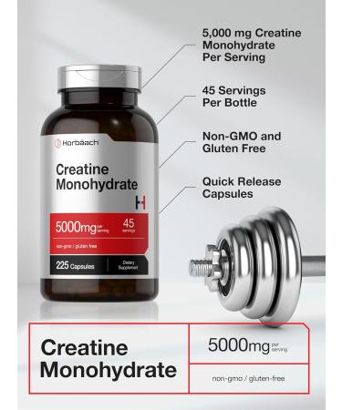 Horb ach Creatine Monohydrate 5g - 225 Capsules | Non-GMO & Gluten Free | Premium International Shipping - Buy Online on GoSupps.com