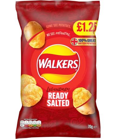 Walkers Ready Salted Crisps 70g Sharing Bags Legendary Classic Crisps (18 Bags x 70g)