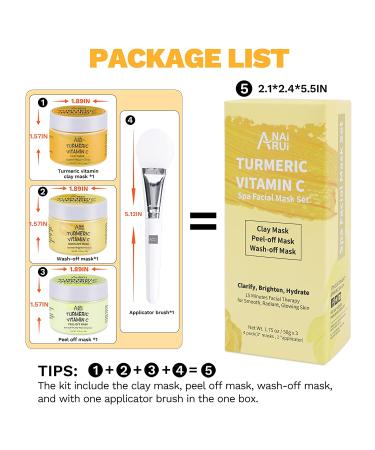 Turmeric Vitamin C Facial Mask Mini Kit - 3-in-1 Clay, Peel Off & Wash-Off Masks for Acne, Dark Spots, Oily Skin - 1.75 oz x3 - Buy Online on GoSupps.com