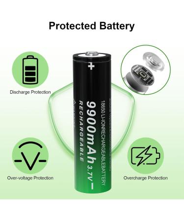 18650 Rechargeable Battery 9900mAh 3.7V Li-ion - High Capacity 2 Pack for Flashlight - Long-Lasting Power & Performance - Buy Online on GoSupps.com