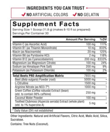 Force Factor Total Beets Pre-Workout Powder to Boost Energy & Endurance, Increase Strength, and Improve Blood Flow and Pumps, Nitric Oxide Supplement with Beet Root Powder, Watermelon, 30 Servings - Buy Online on GoSupps.com