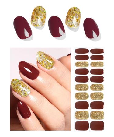 TrueShei nail foils | UV gel nail film |20PCs red glitter nail film self -adhesive |Gel Nail Stickers Gellack Wraps for Nagel Red Glitter