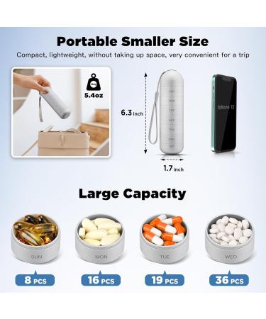 Zannaki Metal Weekly Pill Organizer - Moisture Proof Stackable Aluminum Alloy BPA Free Waterproof 7 Day Pill Box for Travel Vitamins & Supplements - Silvery White - Buy Online on GoSupps.com