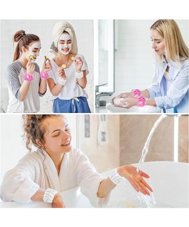 Wrist Washband Set for Women - Microfiber Spa Towels for Face Washing | Absorbent Sweatband to Prevent Spills - White & Pink (4PCS) - Buy Online on GoSupps.com