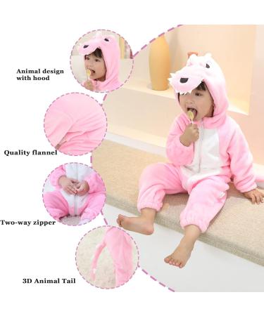 Doladola Unisex Kids & Toddlers Pink Dinosaur Flannel Hooded Romper Jumpsuit - Ages 2.5-3.5 Years - Buy Online on GoSupps.com