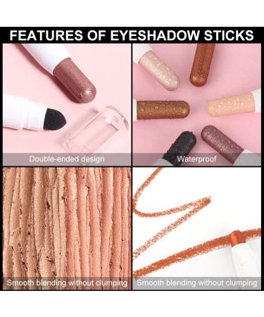 6Pcs Waterproof 2 Tone Eye Shadow Stick Makeup Set - Cream Eye Shadow Pencil Eyeliner Crayon Set in White, Brown, Gold, Pink, Purple, Black - Eye Brightener Stick Highlighter - Pack of 1 - Set02 - Buy Online on GoSupps.com