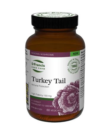 St. Francis Herb Farm Turkey Tail Mushroom Capsules | 100% Pure | High Potency | Immune Booster | Prebiotic to Support Healthy Digestion | Fruiting Body | High in Beta Glucans | 60 Vegicaps