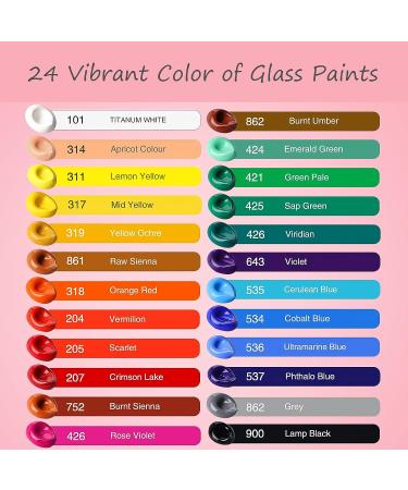 COLORFUL Stain Glass Paint Set - 24 Color Waterproof Acrylic Enamel Kit for Kids - Includes 6 Brushes, 1 Palette, 2 Canvases - Perfect for Painting on Wine Glasses, Light Bulbs, Porcelain, Windows, and Ceramics - Buy Online on GoSupps.com
