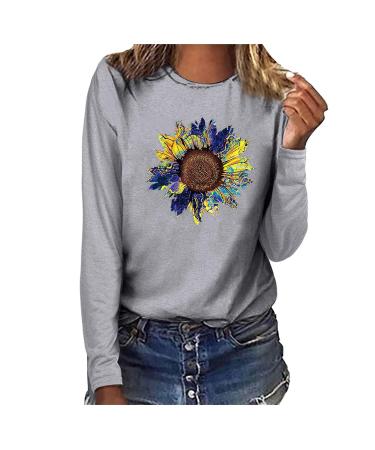 tsaChick Women's Oversized Sweatshirt Clearance Autumn Winter Slim Sunflower Long Sleeve Shirt S-XXL Custom Hoodie Female Crew Neck Knit Overall Women's Hoodies WYF45 Gray 104 S