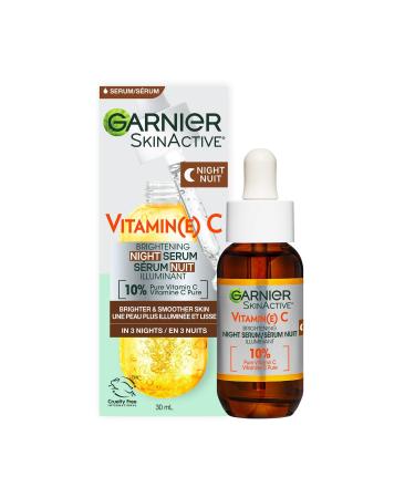 Garnier Brightening Night Vitamin-C Serum with HYALURONIC ACID Brightens & Smoothens Skin in just 3 Nights Targets Dark Spots and Dullness for All Skin Types even Sensitive Skin 30ml Night Serum