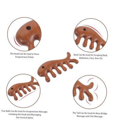 Healeeved 4-Piece Fish Massage Comb Set | Gua Sha Facial Tool for Men & Women | Wooden Ridge Combs for Curly Hair | Golden Sandalwood Massage Sticks - Buy Online on GoSupps.com