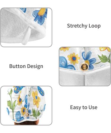 Cartoon Blue Butterfly Flowers Hair Towel 2 Pack | Super Absorbent Quick Dry Hair Turbans for Women & Girls - Buy Online on GoSupps.com